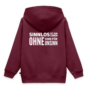 ein Leben ohne Unsinn macht keinen Sinn - Kinder Premium Organic Hoodie - Burgunderrot - Hinten - AI Model Kid Female (0cm)