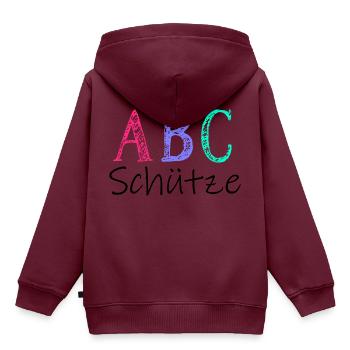 ABC Schütze Typografie Schulkind Einschulung - Kinder Premium Organic Hoodie - Burgunderrot - Hinten - AI Model Kid Female (0cm)