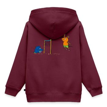 Maus und Elefant spielen Volleyball - Kinder Premium Organic Hoodie - Burgunderrot - Hinten - AI Model Kid Female (0cm)