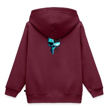 Cyber-Totenkopf - Kinder Premium Organic Hoodie - Burgunderrot - Hinten - AI Model Kid Female (0cm)