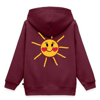 lachende Sonne mit Wangen in Herzform - Kinder Premium Organic Hoodie - Burgunderrot - Hinten - AI Model Kid Female (0cm)