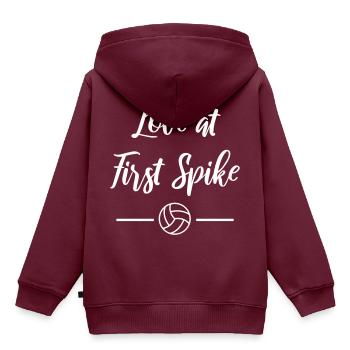 Love At First Spike Volleyball Beachvolleyball - Kinder Premium Organic Hoodie - Burgunderrot - Hinten - AI Model Kid Female (0cm)