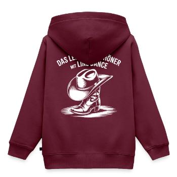 Das Leben ist schöner mit Line Dance - Kinder Premium Organic Hoodie - Burgunderrot - Hinten - AI Model Kid Female (0cm)