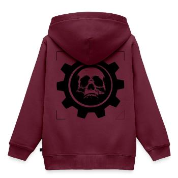 SCHÄDELRAD GETRIEBEN - Kinder Premium Organic Hoodie - Burgunderrot - Hinten - AI Model Kid Female (0cm)