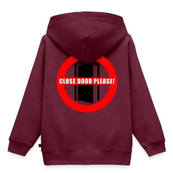 Tuer schliessen bitte | Tür schließen bitte - Kinder Premium Organic Hoodie - Burgunderrot - Hinten - AI Model Kid Female (0cm)