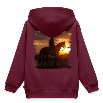 Reiten ist eine alte Tradition - Kinder Premium Organic Hoodie - Burgunderrot - Hinten - AI Model Kid Female (0cm)