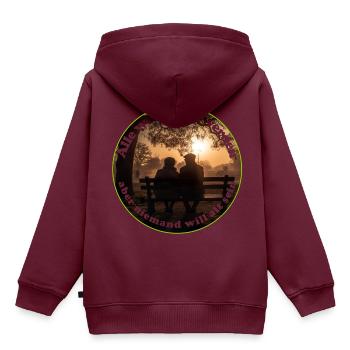 Jeder will alt werden, aber nicht alt sein - Kinder Premium Organic Hoodie - Burgunderrot - Hinten - AI Model Kid Female (0cm)