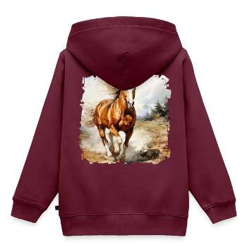 Pferde sind treue Begleiter - Kinder Premium Organic Hoodie - Burgunderrot - Hinten - AI Model Kid Female (0cm)