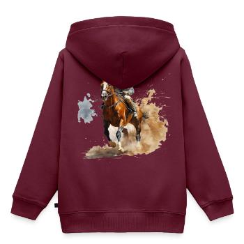 Die Ausdauer der Pferde ist epochal für den Erfolg - Kinder Premium Organic Hoodie - Burgunderrot - Hinten - AI Model Kid Female (0cm)