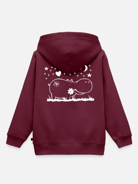 Nilpferd bei Nacht - Kinder Premium Organic Hoodie - Burgunderrot