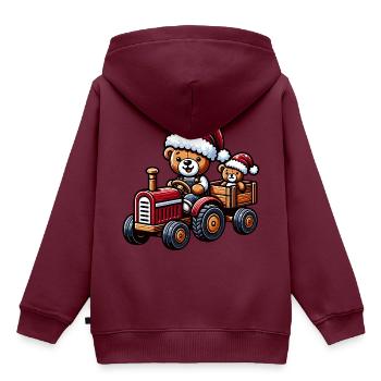 Teddy als Weihnachtsmann mit Traktor - Kinder Premium Organic Hoodie - Burgunderrot - Hinten - AI Model Kid Female (0cm)
