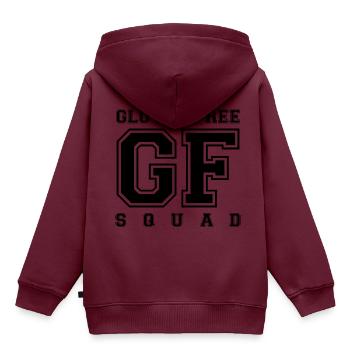 GLUTEN FREE SQUAD (b) - Kinder Premium Organic Hoodie - Burgunderrot - Hinten - AI Model Kid Female (0cm)