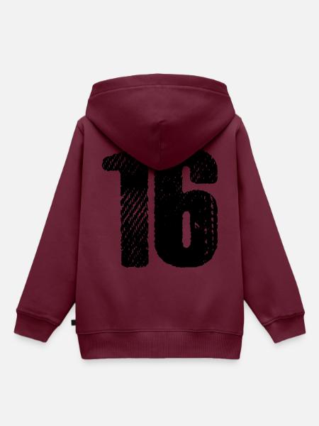 16 Zahl Trikot - Kinder Premium Organic Hoodie - Burgunderrot