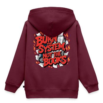 Verbrenne das System - Kinder Premium Organic Hoodie - Burgunderrot - Hinten - AI Model Kid Female (0cm)