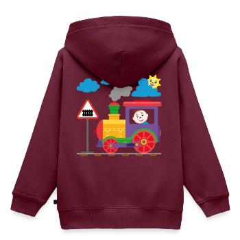 Kleine bunte Lokomotive | kleiner Lokführer - Kinder Premium Organic Hoodie - Burgunderrot - Hinten - AI Model Kid Female (0cm)