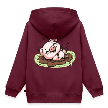 Niedliches Schweinchen im Schlamm - Kinder Premium Organic Hoodie - Burgunderrot - Hinten - AI Model Kid Female (0cm)