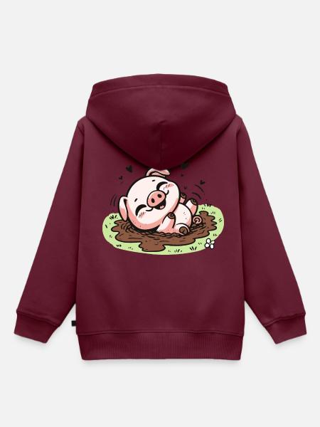 Niedliches Schweinchen im Schlamm - Kinder Premium Organic Hoodie - Burgunderrot