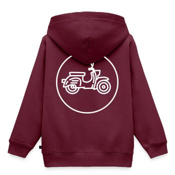 Moped Schwalbe - Kinder Premium Organic Hoodie - Burgunderrot - Hinten - AI Model Kid Female (0cm)