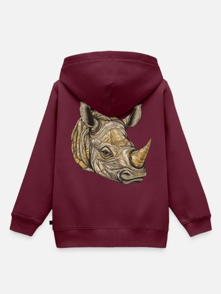 Nashorn Portrait - Kinder Premium Organic Hoodie - Burgunderrot