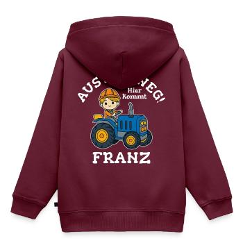 Franz Vorname Traktor - Kinder Premium Organic Hoodie - Burgunderrot - Hinten - AI Model Kid Female (0cm)