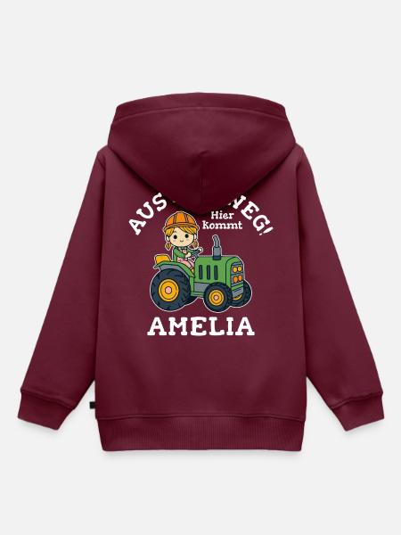 Amelia Name Traktor - Kinder Premium Organic Hoodie - Burgunderrot