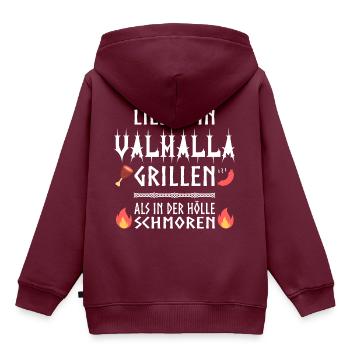 Lieber in Valhalla grillen! - Kinder Premium Organic Hoodie - Burgunderrot - Hinten - AI Model Kid Female (0cm)