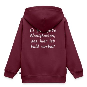 Bald vorbei - Kinder Premium Organic Hoodie - Burgunderrot - Hinten - AI Model Kid Female (0cm)