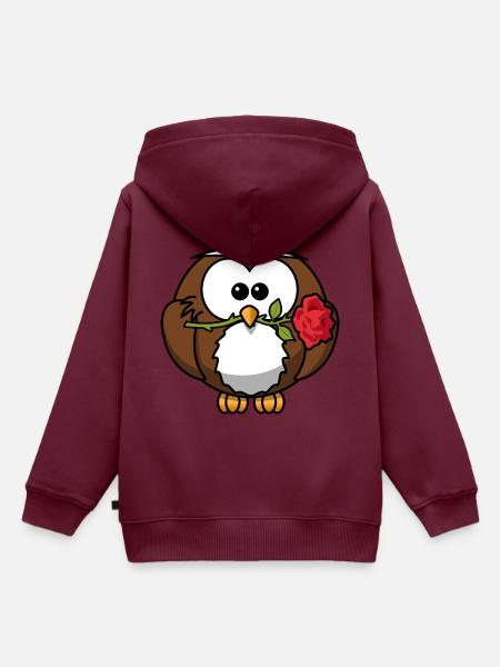 kleiner Uhu mit Rose - Kinder Premium Organic Hoodie - Burgunderrot