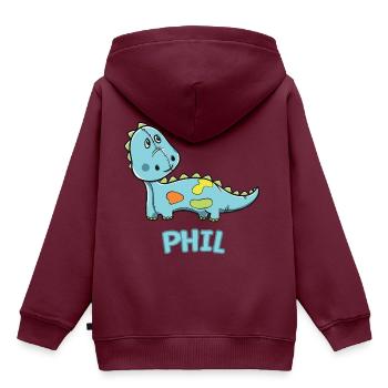 Dinosaurier lustig Kind Phil Geschenk Geburtstag - Kinder Premium Organic Hoodie - Burgunderrot - Hinten - AI Model Kid Female (0cm)