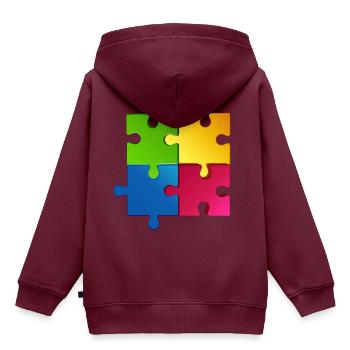 Puzzle - Kinder Premium Organic Hoodie - Burgunderrot - Hinten - AI Model Kid Female (0cm)
