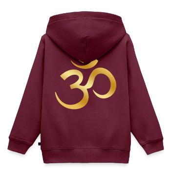 Om - Kinder Premium Organic Hoodie - Burgunderrot - Hinten - AI Model Kid Female (0cm)