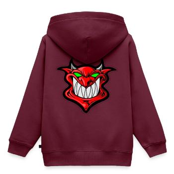 Teufel - Kinder Premium Organic Hoodie - Burgunderrot - Hinten - AI Model Kid Female (0cm)