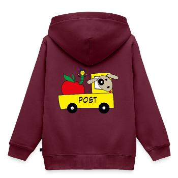 Postauto mit Hund - Kinder Premium Organic Hoodie - Burgunderrot - Hinten - AI Model Kid Female (0cm)