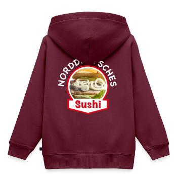 Norddeutsches Sushi | Fischbrötchen Matjes Hering - Kinder Premium Organic Hoodie - Burgunderrot - Hinten - AI Model Kid Female (0cm)