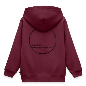 Perspektive - Kinder Premium Organic Hoodie - Burgunderrot - Hinten - AI Model Kid Female (0cm)