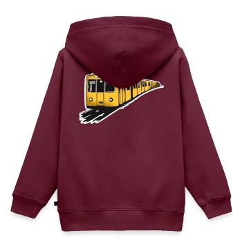 U Bahn Color - Kinder Premium Organic Hoodie - Burgunderrot - Hinten - AI Model Kid Female (0cm)