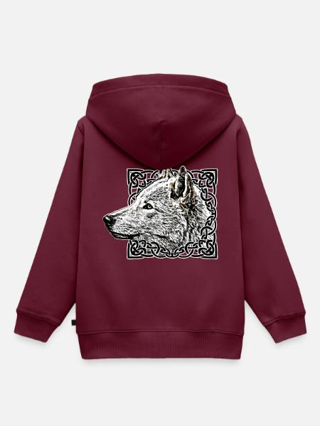 Wolf, grau - Kinder Premium Organic Hoodie - Burgunderrot