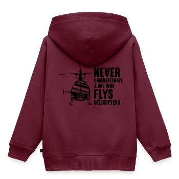 Unterschätzen Sie niemals einen Jungen, der Hubschrauber fliegt Pil - Kinder Premium Organic Hoodie - Burgunderrot - Hinten - AI Model Kid Female (0cm)