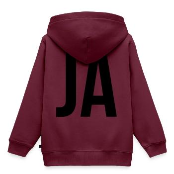 Ja - Kinder Premium Organic Hoodie - Burgunderrot - Hinten - AI Model Kid Female (0cm)