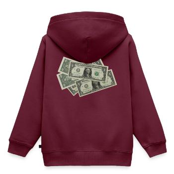 Dollar Scheine - Kinder Premium Organic Hoodie - Burgunderrot - Hinten - AI Model Kid Female (0cm)