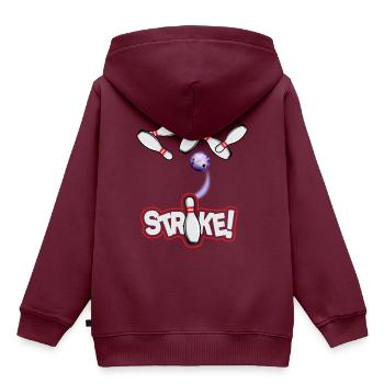 Bowling Strike - Kinder Premium Organic Hoodie - Burgunderrot - Hinten - AI Model Kid Female (0cm)
