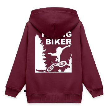 Abfliegender Biker MTB Fahrrad Wald Abflug Sturz - Kinder Premium Organic Hoodie - Burgunderrot - Hinten - AI Model Kid Female (0cm)