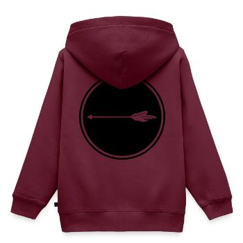 Pfeil Icon - Kinder Premium Organic Hoodie - Burgunderrot - Hinten - AI Model Kid Female (0cm)