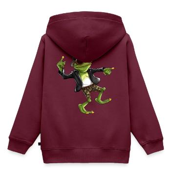 happy tanzender Frosch mit funky Brille und Hut - Kinder Premium Organic Hoodie - Burgunderrot - Hinten - AI Model Kid Female (0cm)