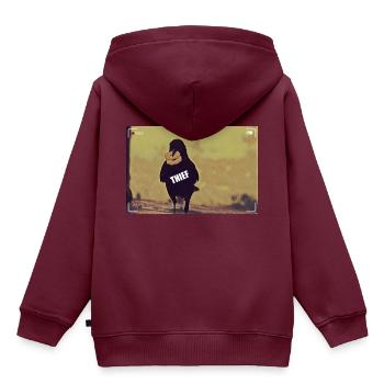 Der Rabe, der Dieb - Kinder Premium Organic Hoodie - Burgunderrot - Hinten - AI Model Kid Female (0cm)
