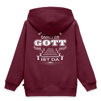 KNIET NIEDER DER GOTT GESCHENK DAMPFER - Kinder Premium Organic Hoodie - Burgunderrot - Hinten - AI Model Kid Female (0cm)