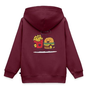 Burger und Pommes - beste Freunde Geschenk - Kinder Premium Organic Hoodie - Burgunderrot - Hinten - AI Model Kid Female (0cm)