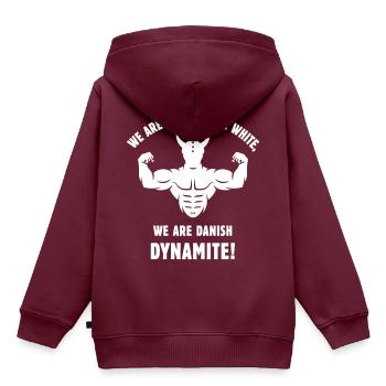 We Are Danish Dynamite! (Dänemark / Wikinger) - Kinder Premium Organic Hoodie - Burgunderrot - Hinten - AI Model Kid Female (0cm)