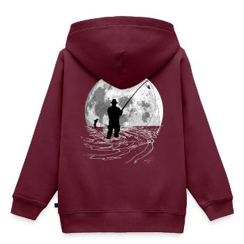 Angler Vollmond Fischer - Kinder Premium Organic Hoodie - Burgunderrot - Hinten - AI Model Kid Female (0cm)