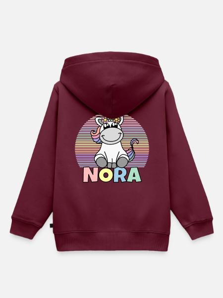 Nora Einhorn Name - Kinder Premium Organic Hoodie - Burgunderrot